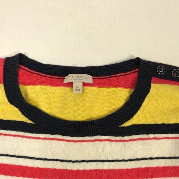 Talbots Cotton Nautical Sweater Striped 3/4 Sleeve Crew Neck Pullover PM Petites - Picture 4 of 11